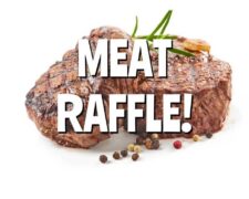 photo of a steak with the wording meat raffle over the image