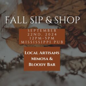 fall leaves with wording that includes fall sip & shop