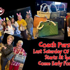 post of ladies holding purses to promote coach purse bingo