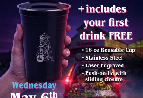 gertens after dark poster with hand holding cup