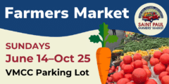 flyer promoting igh farmers market at the vmcc. pictured carrots and tomato with farmers market logo