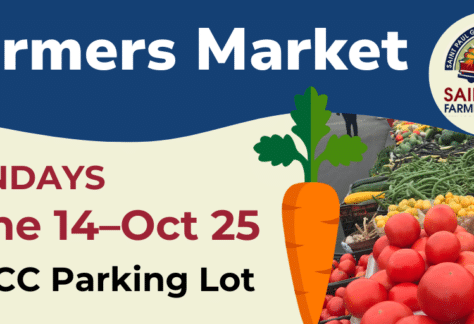 flyer promoting igh farmers market at the vmcc. pictured carrots and tomato with farmers market logo