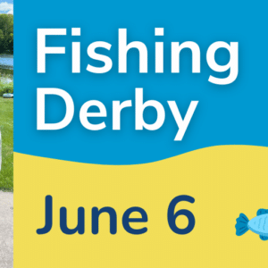 poster promoting the igh fishing derby. kid holding a fish in his hand