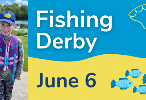 poster promoting the igh fishing derby. kid holding a fish in his hand