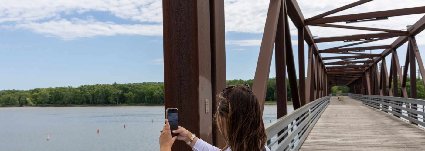 Taking a photo at the Rock Island Swing Bridge